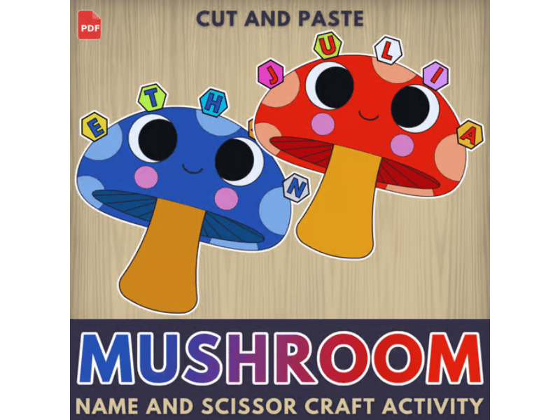 Mushroom Name Craft | Build Your Own Mushroom Literacy & Scissor Activity