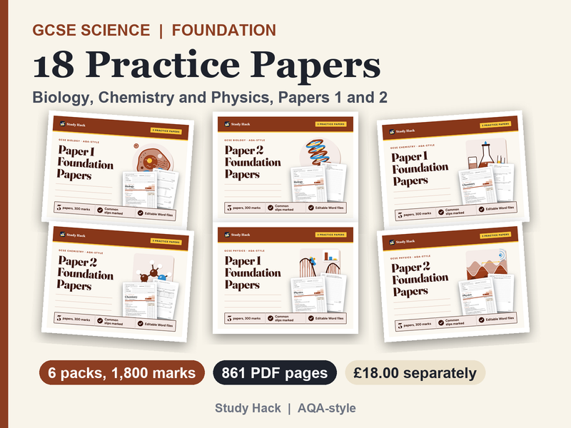 GCSE Science Foundation Practice Papers: 18 Papers with Mark Schemes (AQA-style)