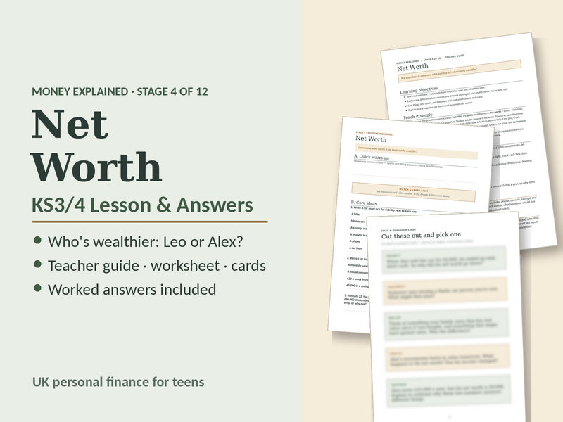 Net Worth KS3/4 Lesson, Worksheet & Answers
