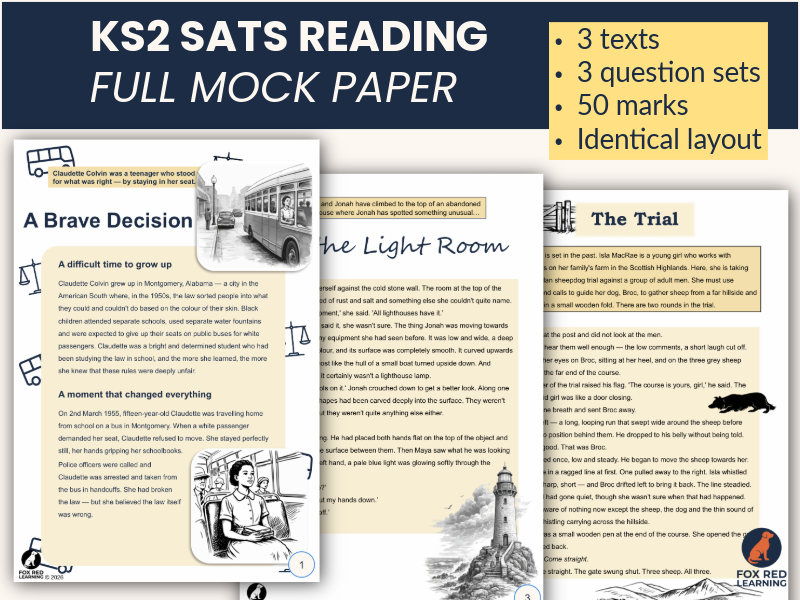 Year 6 SATs Reading Mock Paper 1 | KS2 Reading Practice Test with Mark Scheme | 3 Texts | 50 Marks