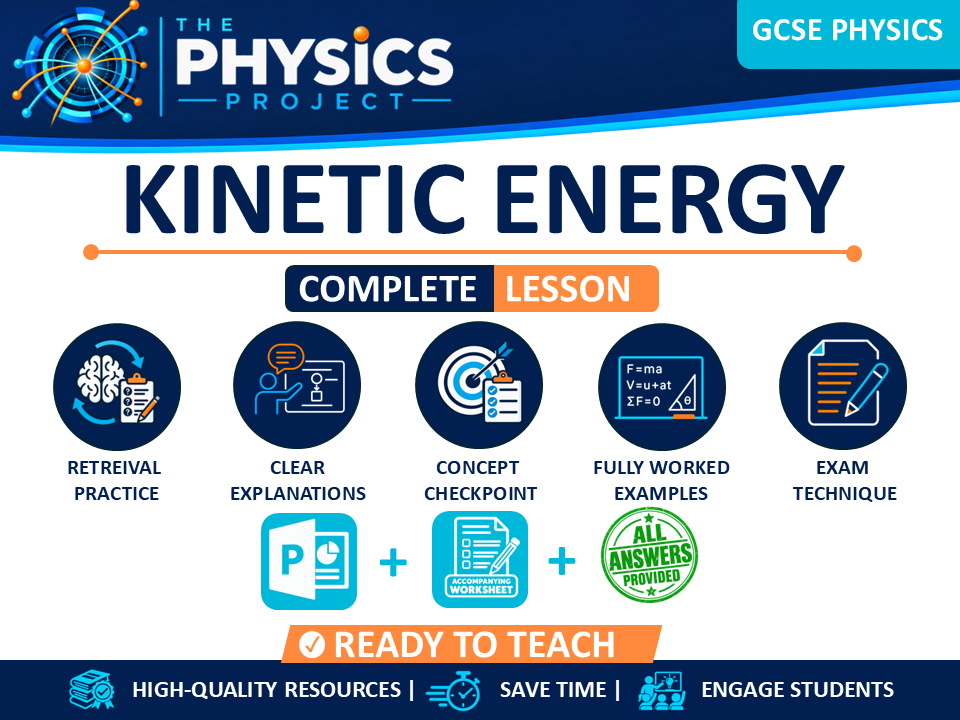 Kinetic Energy | GCSE Physics | Complete Lesson PowerPoint and Worksheet | Fully Editable