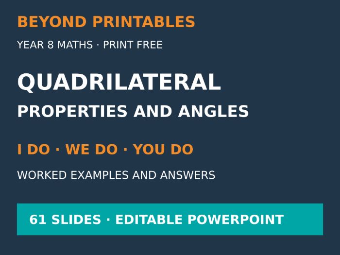 Quadrilateral Properties and Angles | I Do, We Do, You Do | Year 8 Maths | Print Free