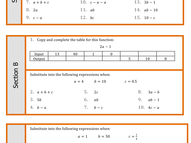 Algebra - introduction to substitution