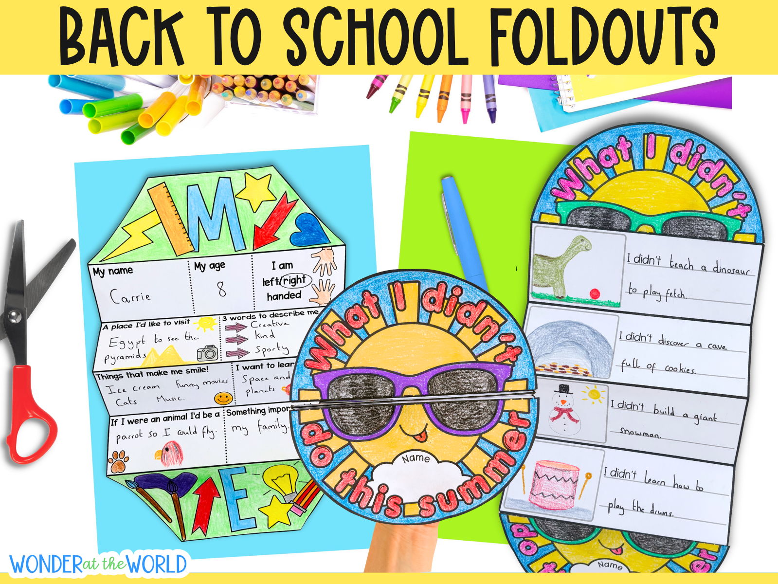 Back to school foldouts - all about me and what I didn't do this summer