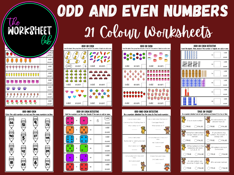 Odd and Even Numbers Worksheets in Colour
