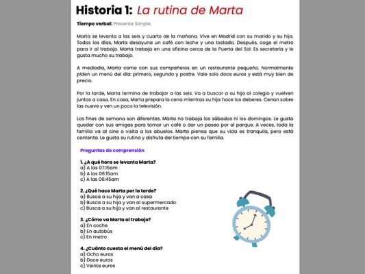 A2 Spanish Reading Comprehension Stories