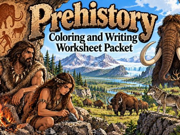 Prehistory Coloring & Writing Worksheet Packet (27 Total)