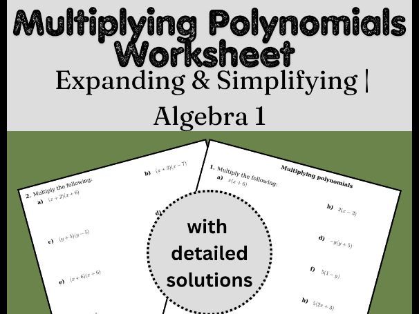 Multiplying Polynomials Worksheet | Expanding & Simplifying | Algebra 1