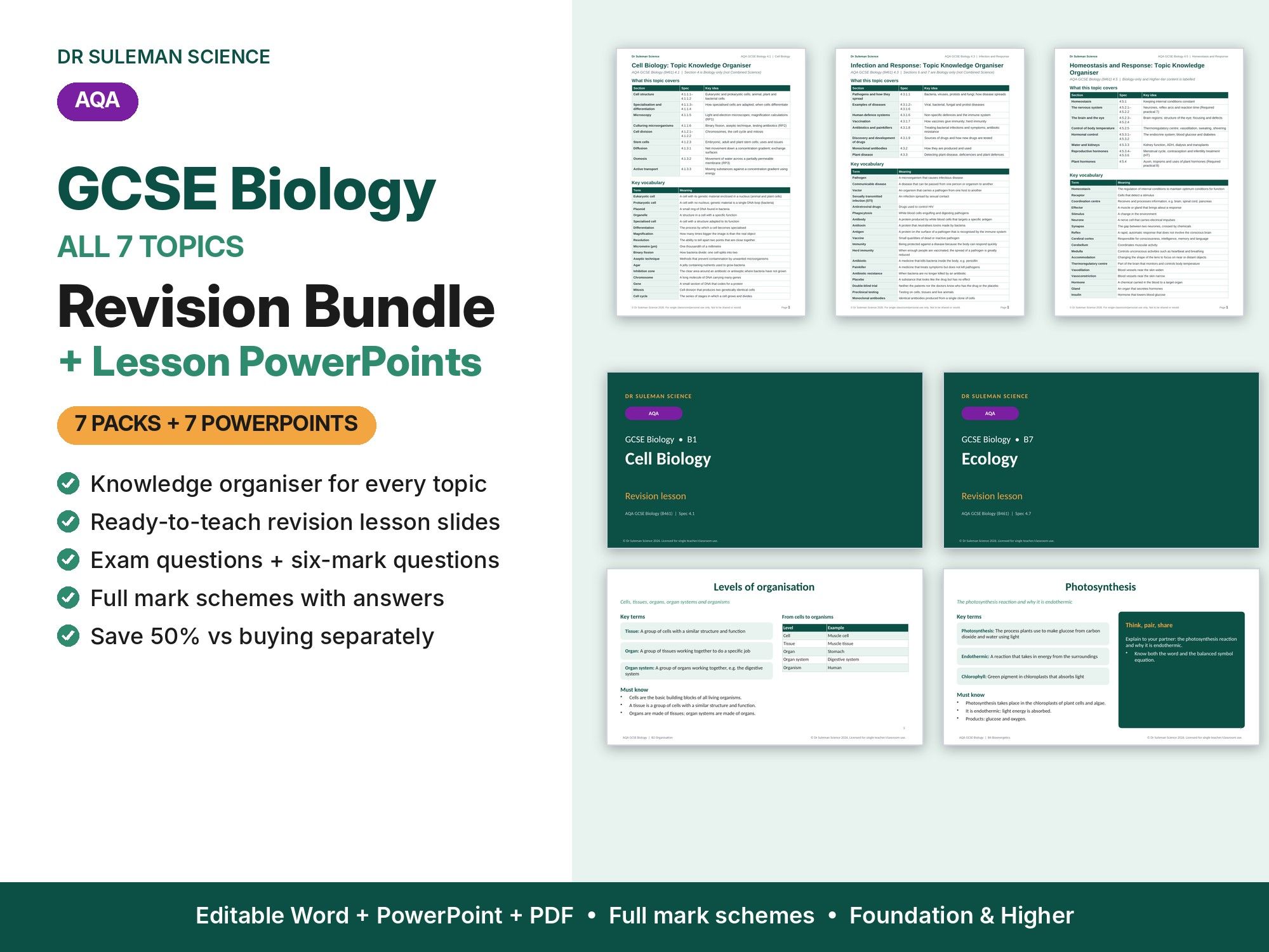 AQA GCSE Biology Revision Bundle + PowerPoints: All 7 Topics