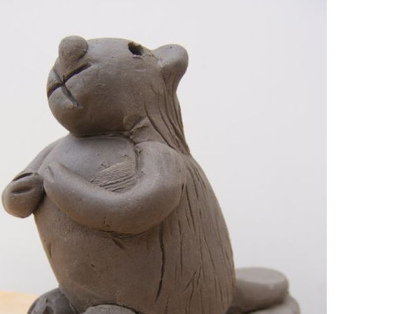 Beaver modelled in clay.