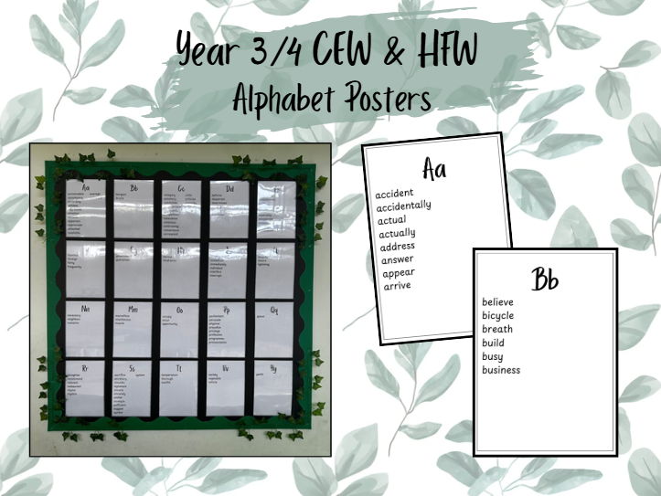 Year 3 and 4 Common Exception Words - Alphabetical Posters