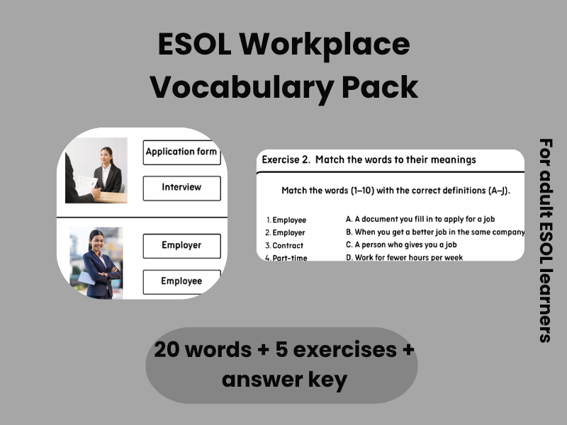 ESOL Workplace Vocabulary - 5 Exercises