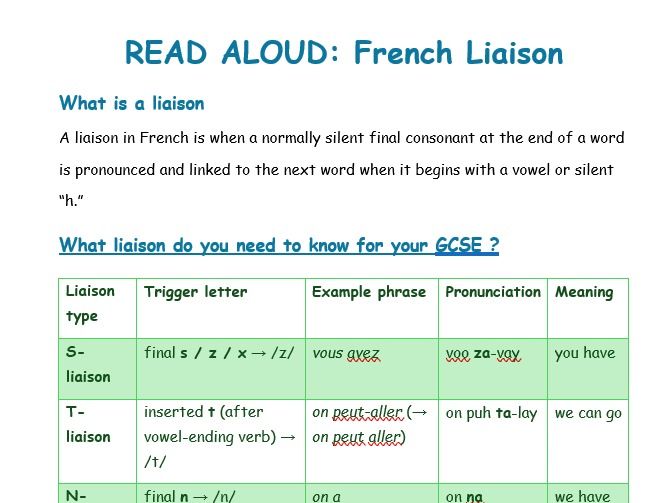 Read Aloud - Focus French Liaison (NEW GCSE)