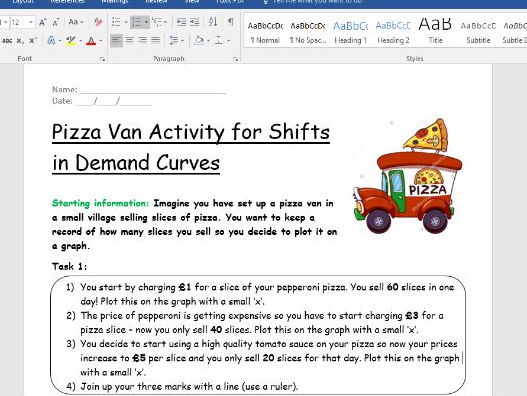 Shifts in Demand - Pizza Van Activity Sheet