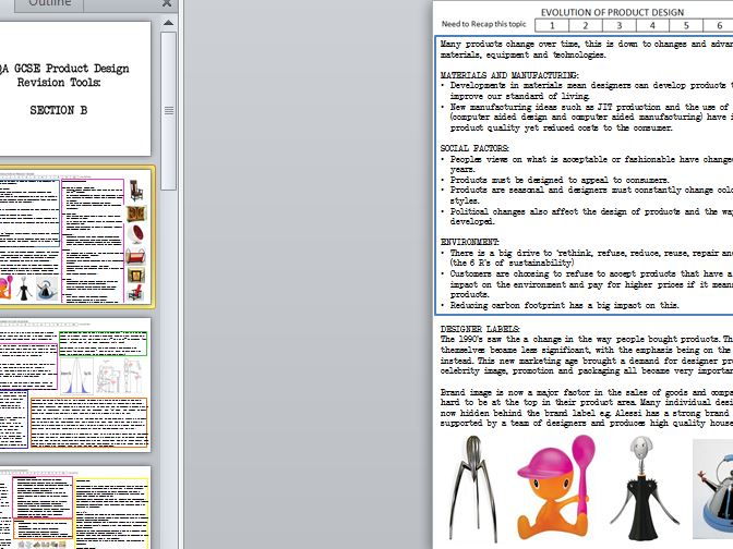 Product Design AQA GCSE Revision Sheets