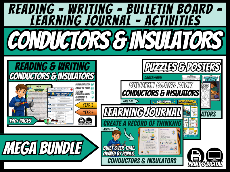 Conductors & Insulators | Mega Bundle | Science + ELA, Journal & Bulletin Board+