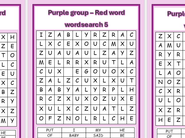 RWI purple group wordsearch (red words)