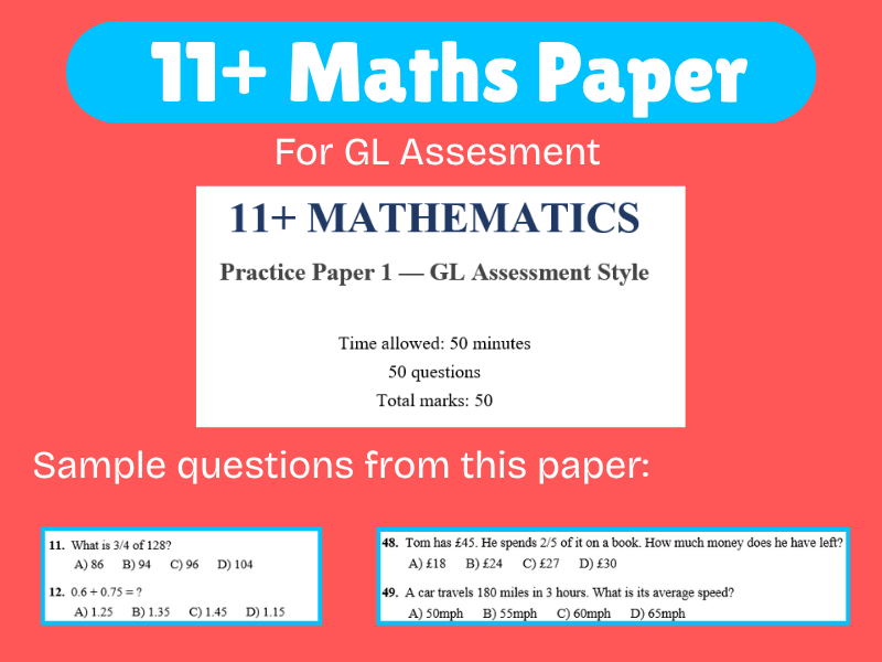 11+ Maths Paper for GL Assessment