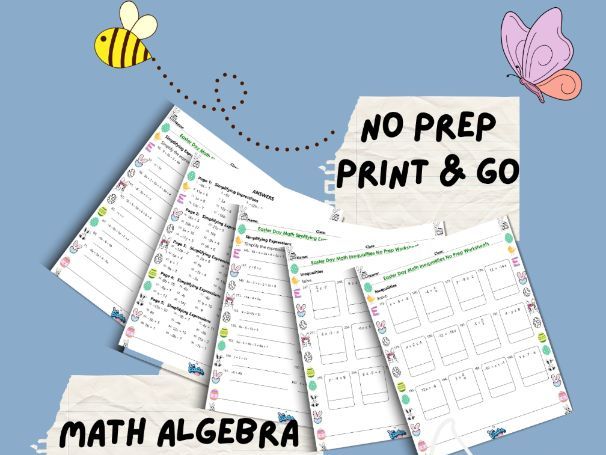 Easter Math Worksheets Pack |Simplifying Expressions and Inequalities with Answers