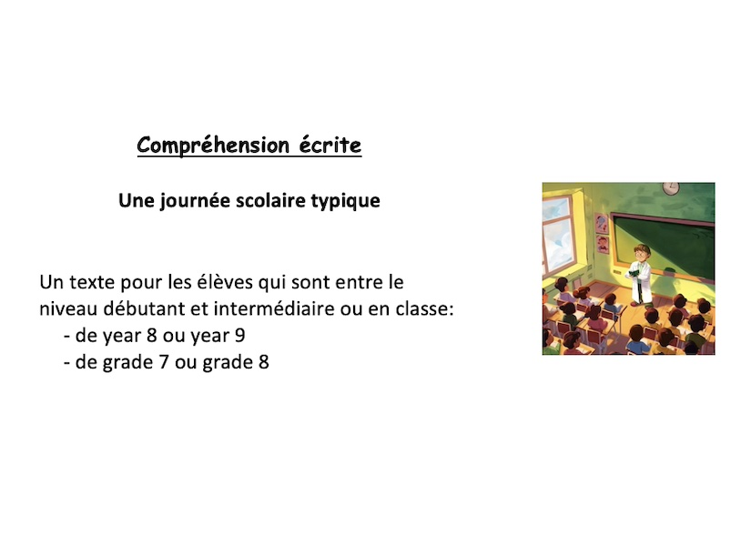Reading (year 8 or 9 - grade 7 or 8): une journée scolaire typique