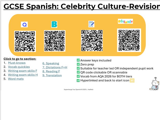 GCSE Spanish Revision Pack - Celebrity Culture - Sample(Both tiers)
