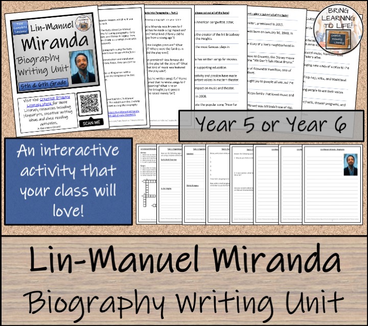 Lin-Manuel Miranda Biography Writing Unit | Year 5 or Year 6 | Teaching ...