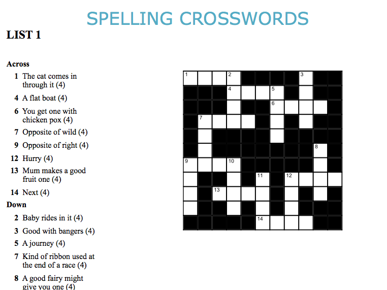 Help During Spelling Crossword