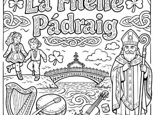 Lá Fhéile Pádraig St Patrick's Day Ireland Colouring Page