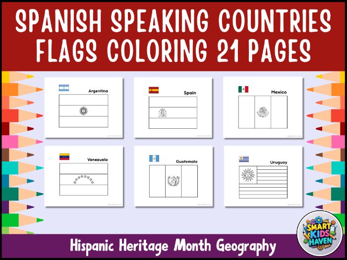 21 Spanish Speaking Countries Flags Coloring Pages Hispanic Heritage Month