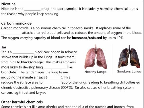 GCSE AQA B7.3: Smoking and the risk of disease workbook