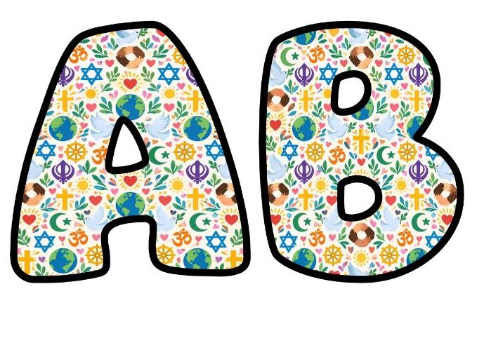 World Faiths Symbols Bubble Letters | Around the World Bulletin Board Letters