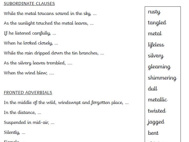 The Tin Forest - Descriptive Writing Word Mats X2