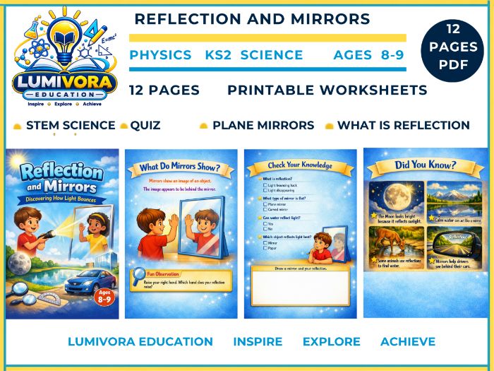 KS2 Science | Reflection and Mirrors STEM Worksheets & Activities (Ages 8–9)