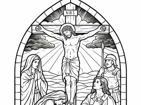 Easter Stations of the Cross - Station 12 Stained Glass Colouring Page - Lent