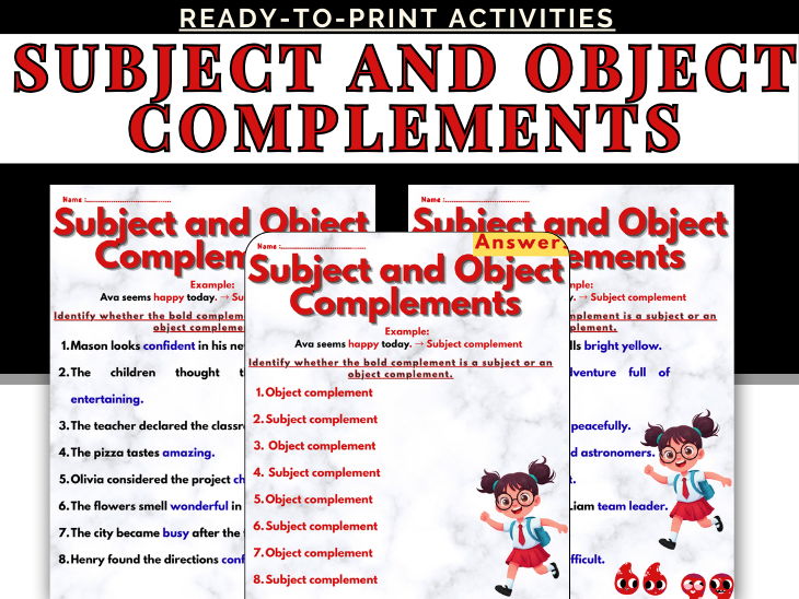Subject and Object Complements Worksheets | Grammar Practice & Sentence Analysis