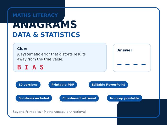 Maths Literacy Anagrams: Data and Statistics | 10 Worksheets, Editable PowerPoint + Solutions