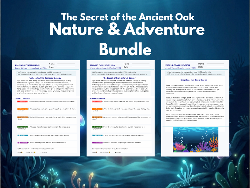 KS2 VIPERS Reading Comprehension Mini-Bundle | Year 3 & Year 4 | Nature & Adventure (4 Packs)