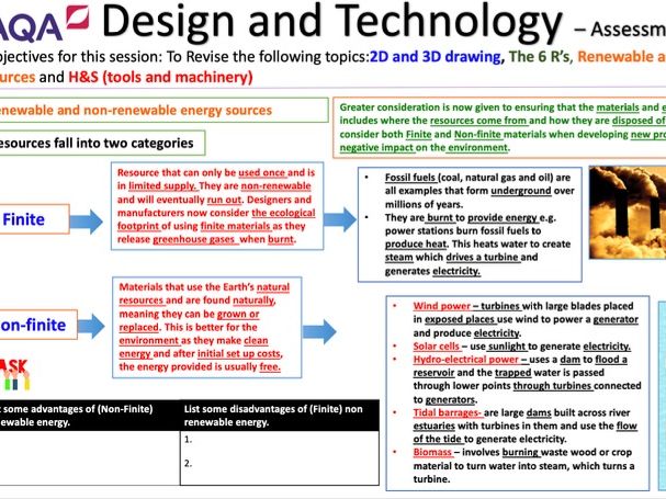 GCSE AQA Design and technology theory 3 targeted revision resources with tasks and answers