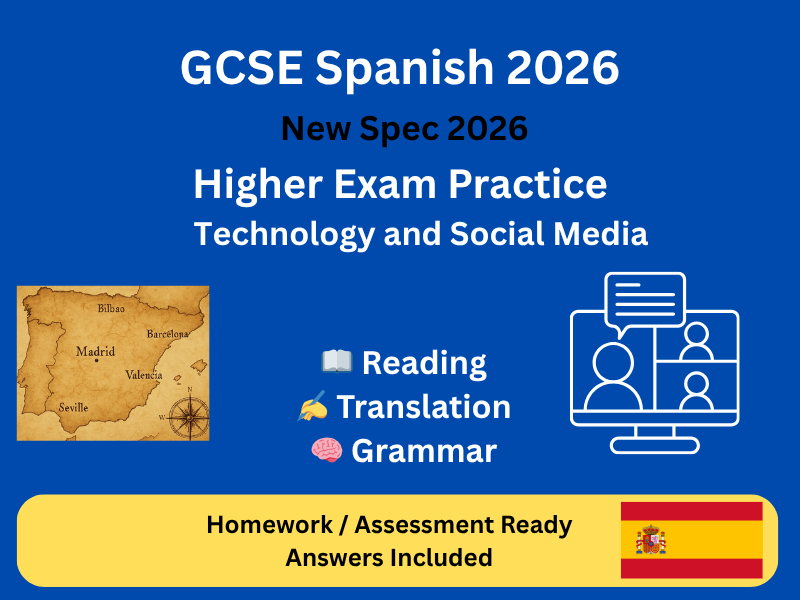 GCSE Spanish (AQA 2026) Higher – Social Media Exam Practice | Homework / Assessment + Answers