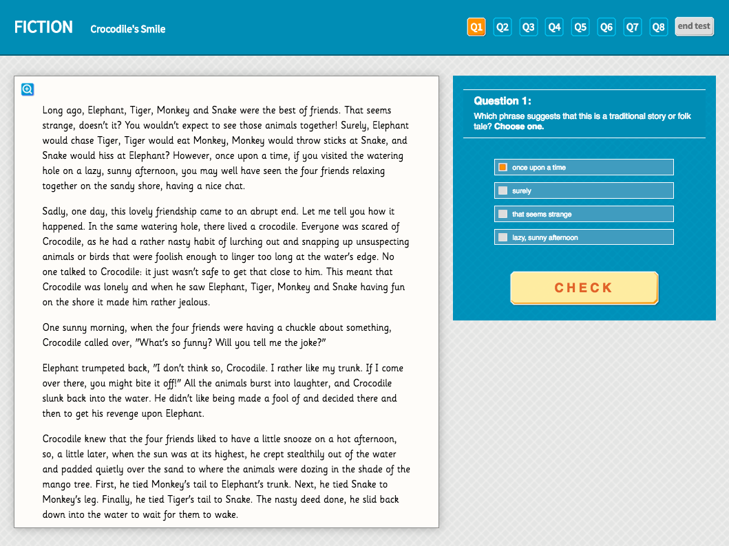 Year 4 Reading Comprehension (Fiction) - 'Crocodile's Smile'