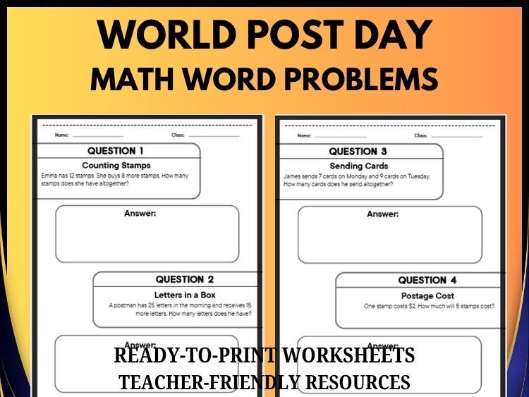World Post Day Math Word Problems | 40 Printable Math Worksheets Grades 2–8