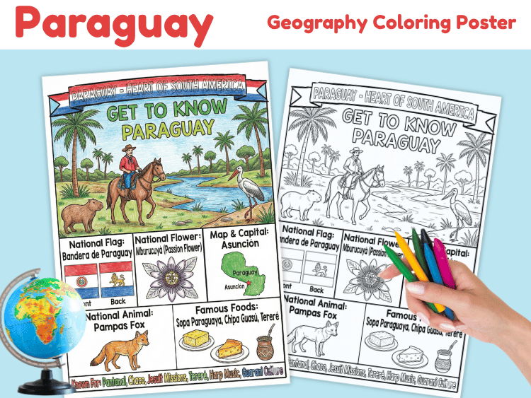 Paraguay Geography Coloring Poster | Country Facts & Culture