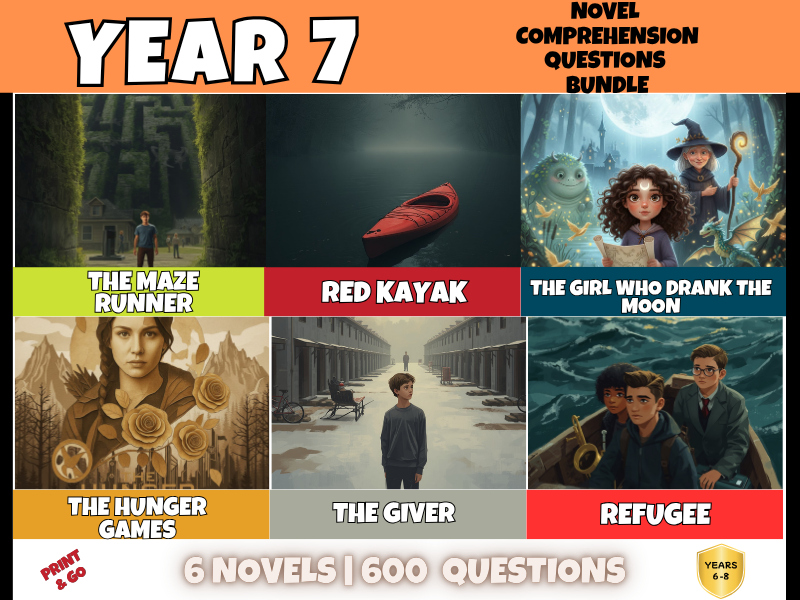 Year 7 Novel Study Reading Comprehension Bundle | 600 Questions + Answers | KS3