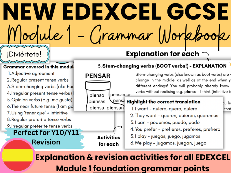 Edexcel NEW Spanish GCSE 2026 Spec - Module 1 (Diviértete) Grammar Workbook