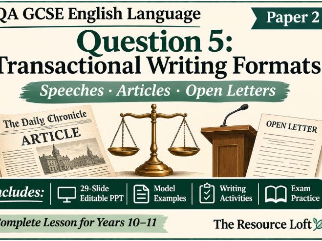 KS4 English Language | AQA GCSE Paper 2 Question 5 – Transactional Writing Formats | PowerPoint