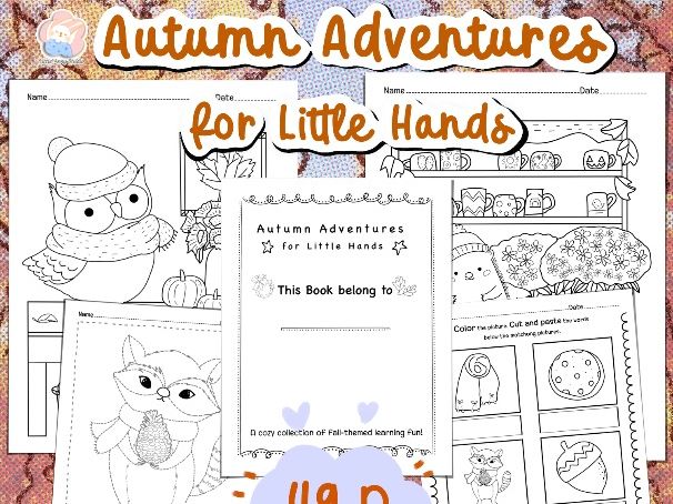 Autumn Adventures for Little Hands, Coloring ,Tracing , Cut and Paste, PDF Print