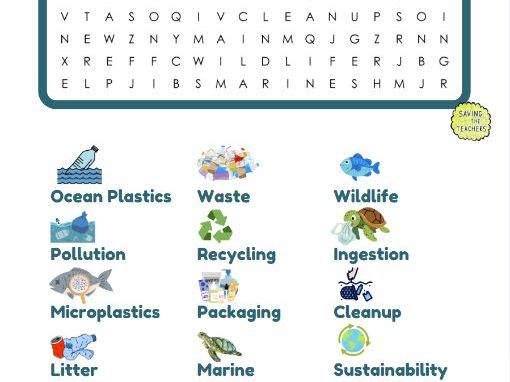 Ocean Plastics Word Search | Marine Pollution Geography Vocabulary