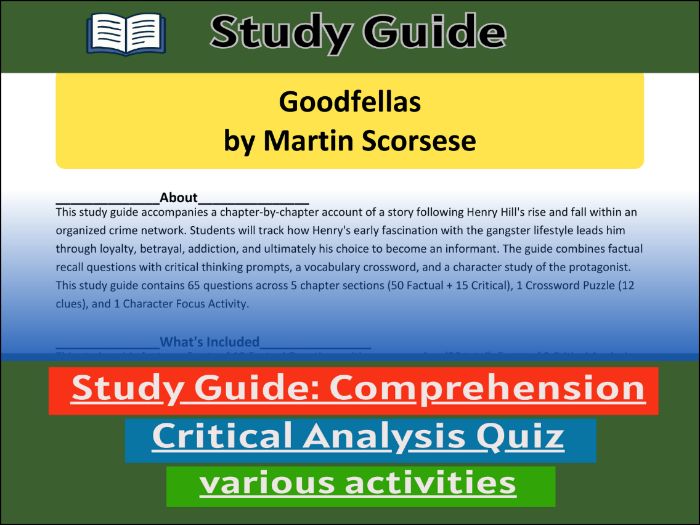 Study Guide for :Goodfellas by Martin Scorsese  & Comprehension Test