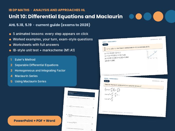 IB Maths AA HL Differential Equations – HL Unit 10: Euler's method, Maclaurin series, IB test