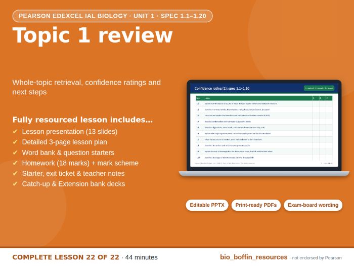 IAL Biology Edexcel – Topic 1 Review Lesson